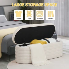 45.5inch Storage Ottoman Bench Upholstered Fabric Storage Bench End of Bed Stool