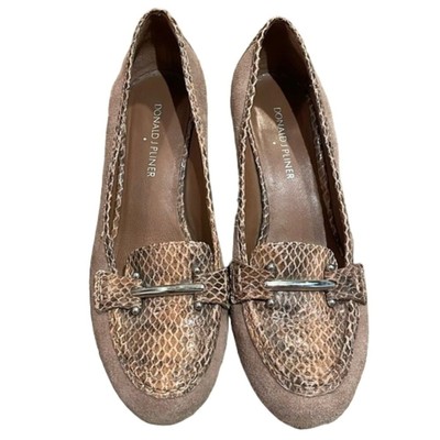 Donald J Pliner Tan Suede Wedge Shoes Womens Size 8.5N Snakeskin 