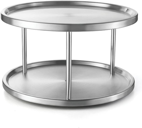 2 Tier Lazy Susan Stainless Steel 360 Degree Turntable Rotating Tabletop Stand - Picture 9 of 12