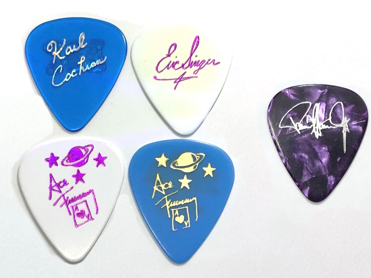 Special package of 5 KISS & related tour guitar picks - ESP & Paul