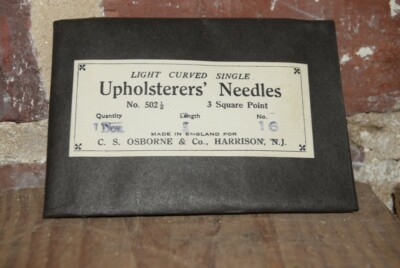 Vtg NOS Osborne One Dozen Upholsters Curved Needles 502 1/2 No.16 5'' 3 Square Pt