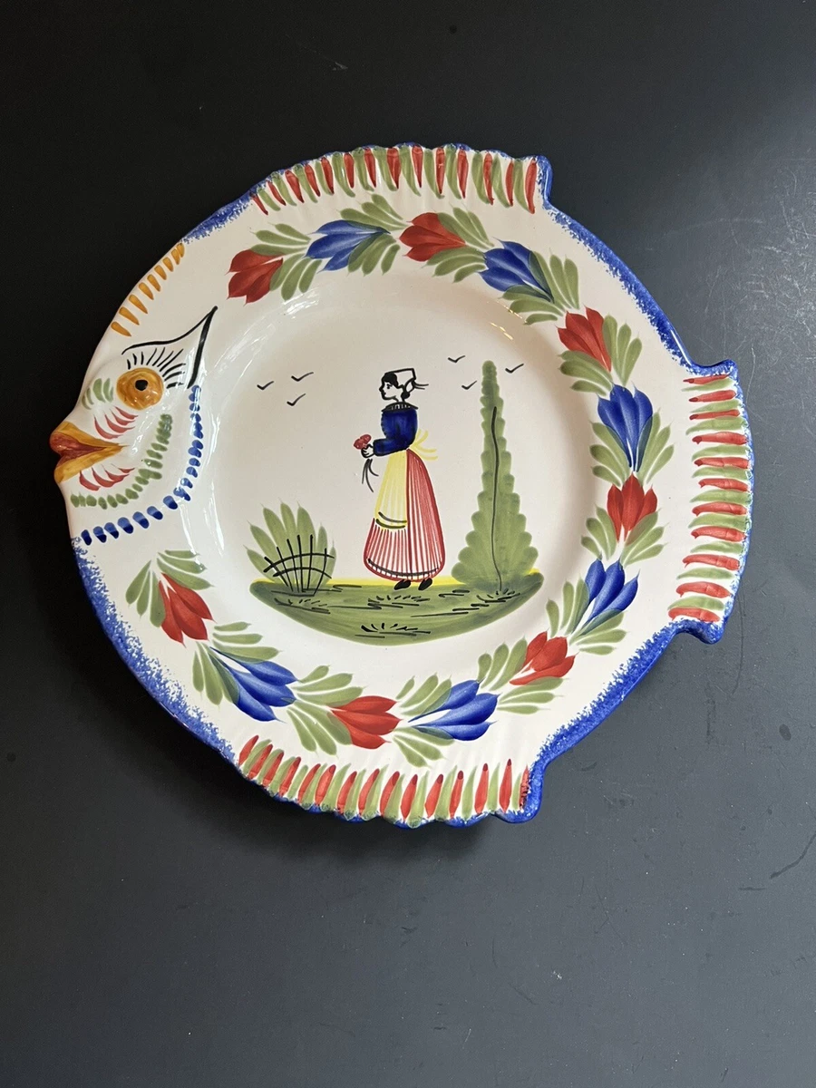 Vintage Henriot Quimper Pottery France Fish Platter Plate Hand