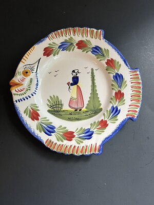 Vintage Henriot Quimper Pottery France Fish Platter Plate Hand