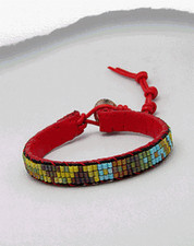RED LEATHER BEADED ADJUSTABLE BRACELET