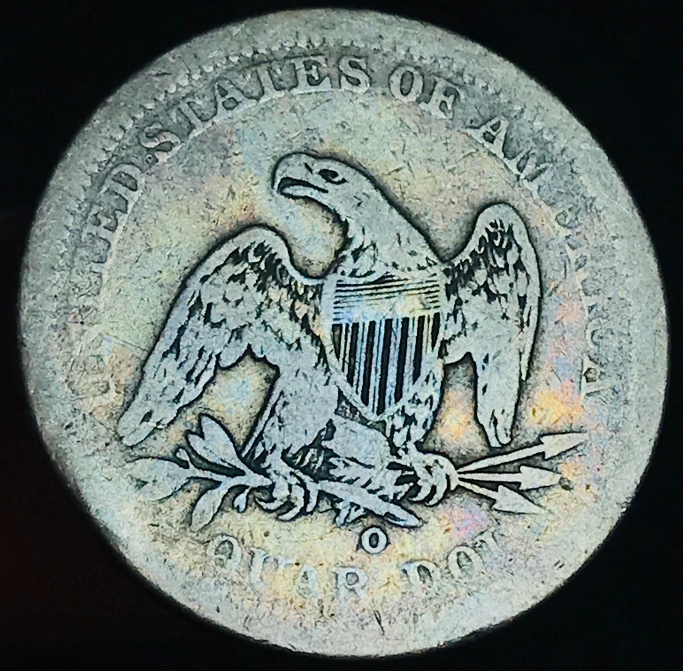 Moneda de plata 90 % circulada 1843 O Seated Liberty Quarter 25C CC25517 Foto 2 de 4