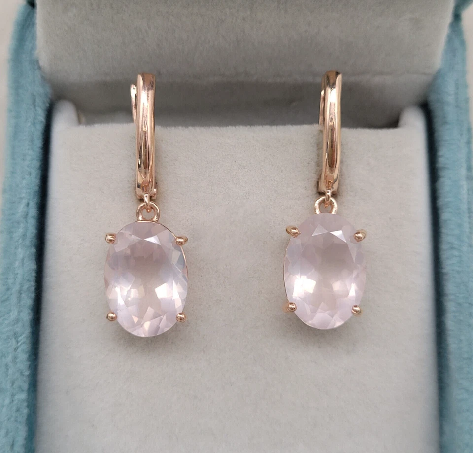 Hermosos Pendientes Colgantes de Cuarzo Rosa Rosa - Fiesta Ropa Plata Joyería Ella Foto 4 de 4