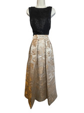 Eliza J Ball Skirt Maxi Gold Cream Floral Brocade Women’s Size 8 Pleated