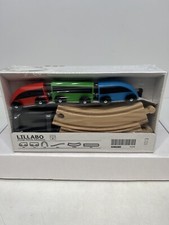 IKEA LILLABO 20Pc Wooden Train Track Set Natural Beech Wood With Tunnel Trains