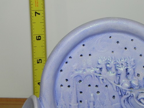 Corno natalizio in ceramica con Babbo Natale, slitta, città, dipinto bianco poi macchiato blu - Foto 11 di 12