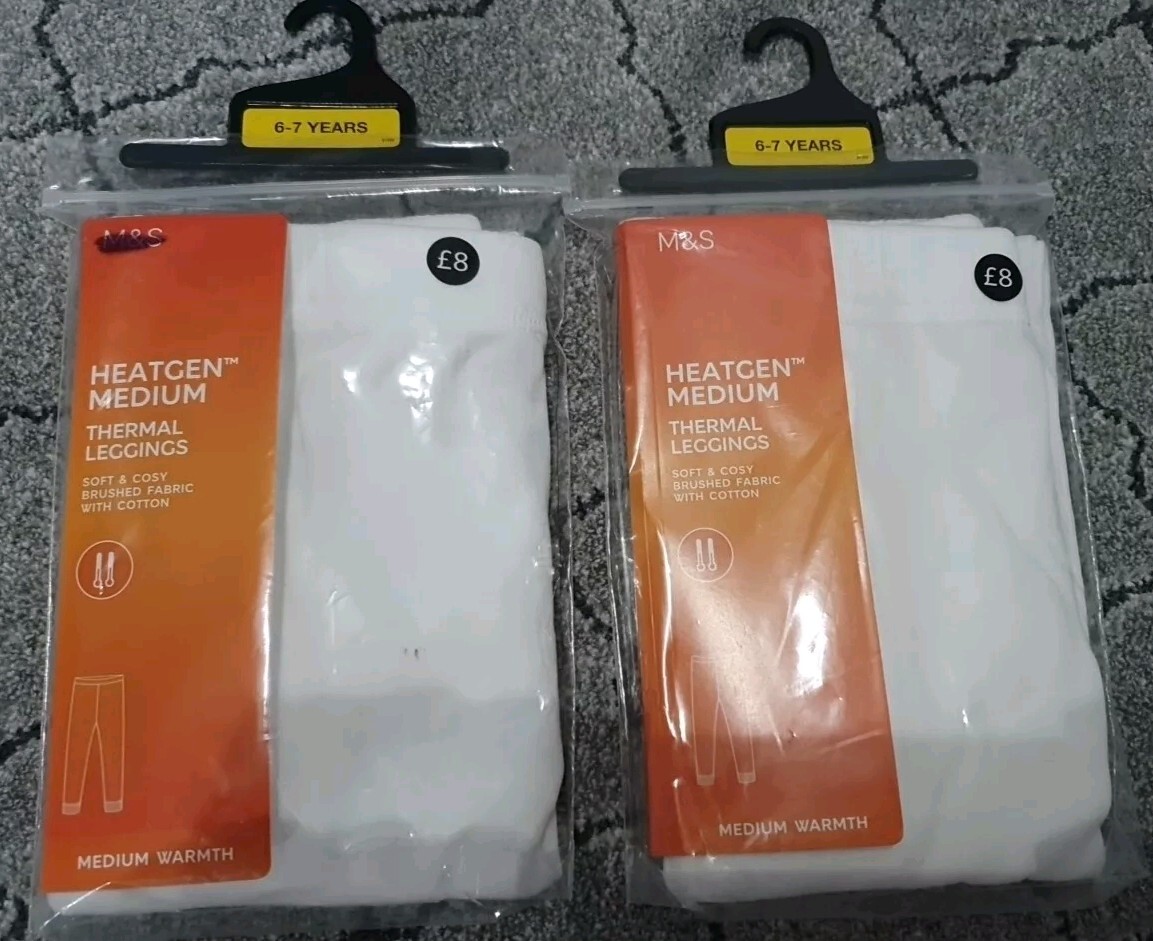 Thermal Leggings M&S Boys Girls Age 6-7 Yrs White Medium Heatgen