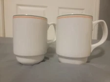 Set Of 2 Steelite International Green and Orange Rim Coffee Mugs Made in England