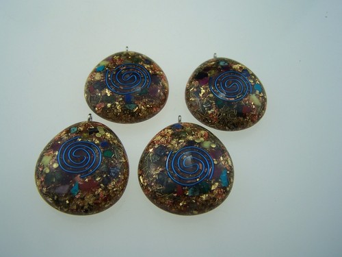 Art orgonite orgonite pendentif chaîne or bleu galaxie spirale cuivre gemschungite - Photo 1/4