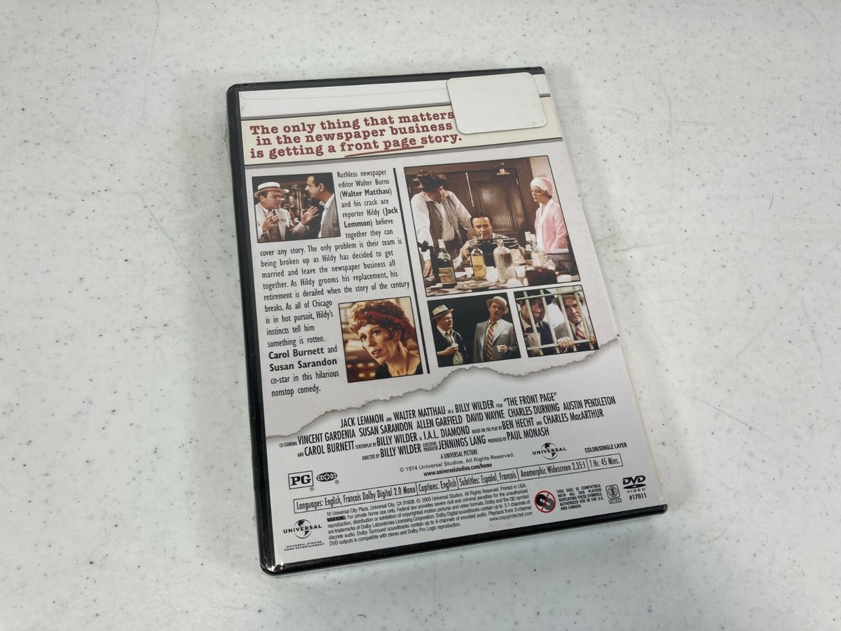 The Front Page DVD Sealed Jack Lemmon Walter Matthau