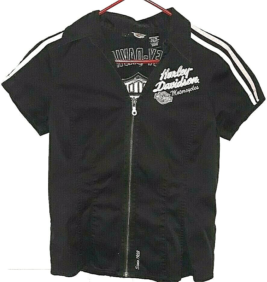 シン Women's Harley Davidson Full Zip Embroidered Shirt Size Small