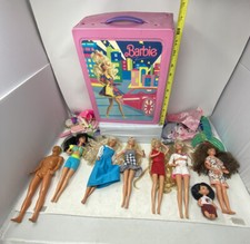 Vtg 1966 Mattel 12" Barbie  Ken Lot Of 8 Barbies Ken 76 Baby w/ Outfits  Case