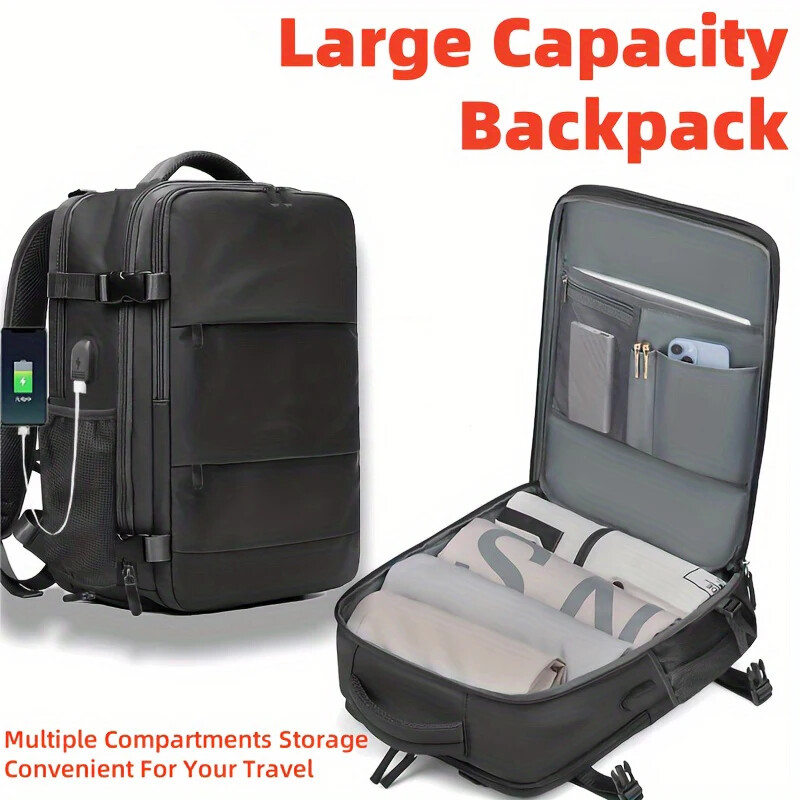Men's USB Travel Backpack - Expandable Large Capacity for Business or School-image