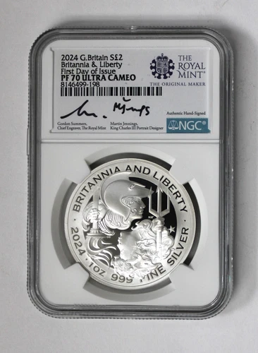 2024 Great Britain Silver 2 Pound NGC PF 70 Ultra Cameo FDOI Signed By Jennings