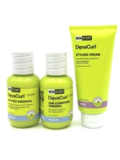 DevaCurl No-Poo Original Zero Lather Cleanser,Rich Cream Conditioner & Cream 3oz