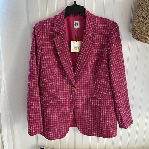 Anne Klein Damen Pink Perfection Multi Tweed Arbeit Kragen Blazer Jacke M $ 139