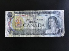 1973 Canada 1 Dollar Bill Queen Elizabeth II Lawson-Bouey Prefix GG Circulated