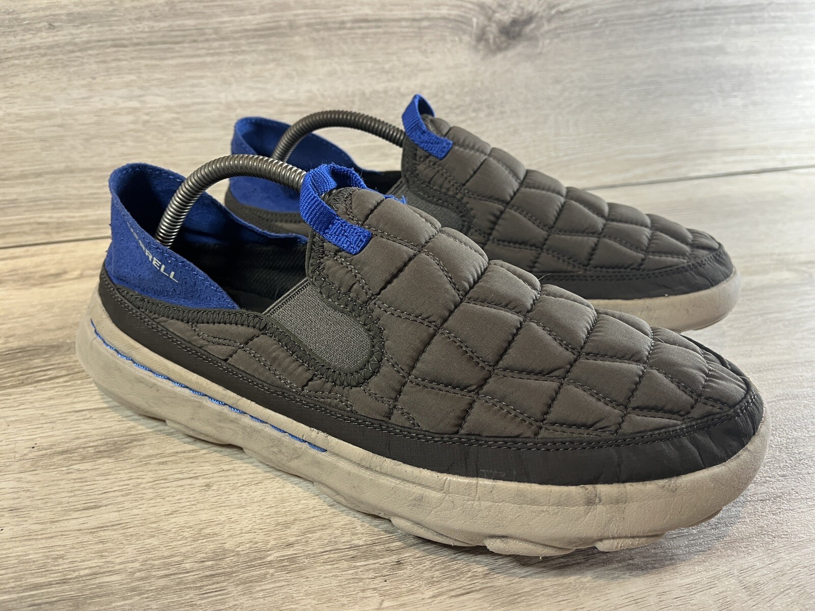 Scarpe mocassino Merrell blu grigio slip on taglia 11 J004163 leggere escursionismo