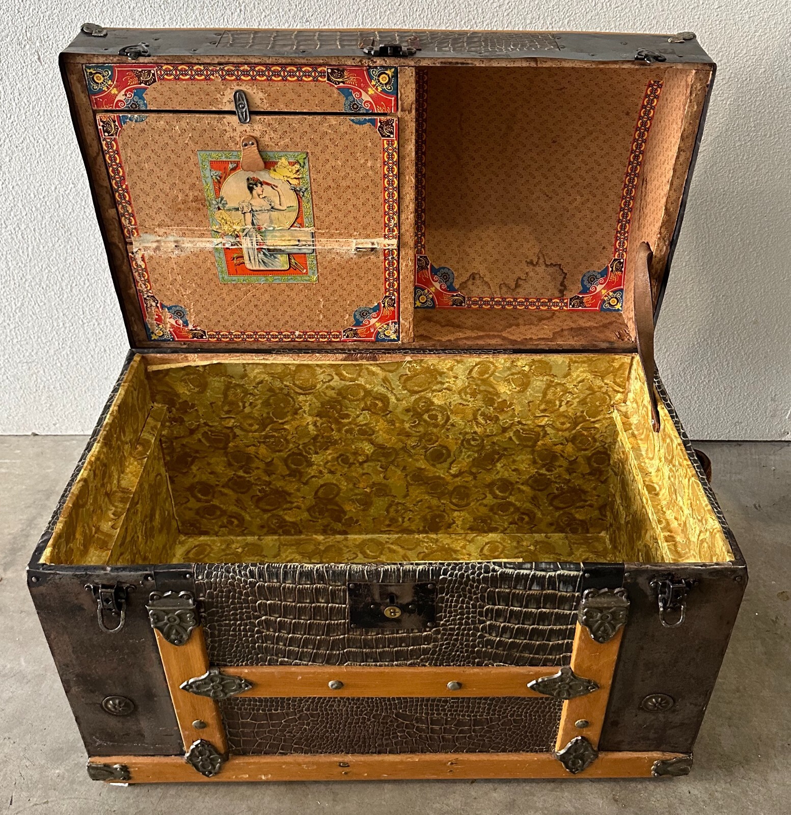 Antique Victorian Domed Steamer Trunk Alligator embossed 1880 Pirate chest