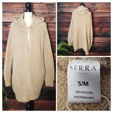 Serra Cardigan S/M Open Sweater Hooded Fuzzy Sherpa Cozy Oversized Pockets Tan