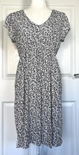Boden Cotton Jersey Blue White Knee Length Dress V-Neck Size UK 12