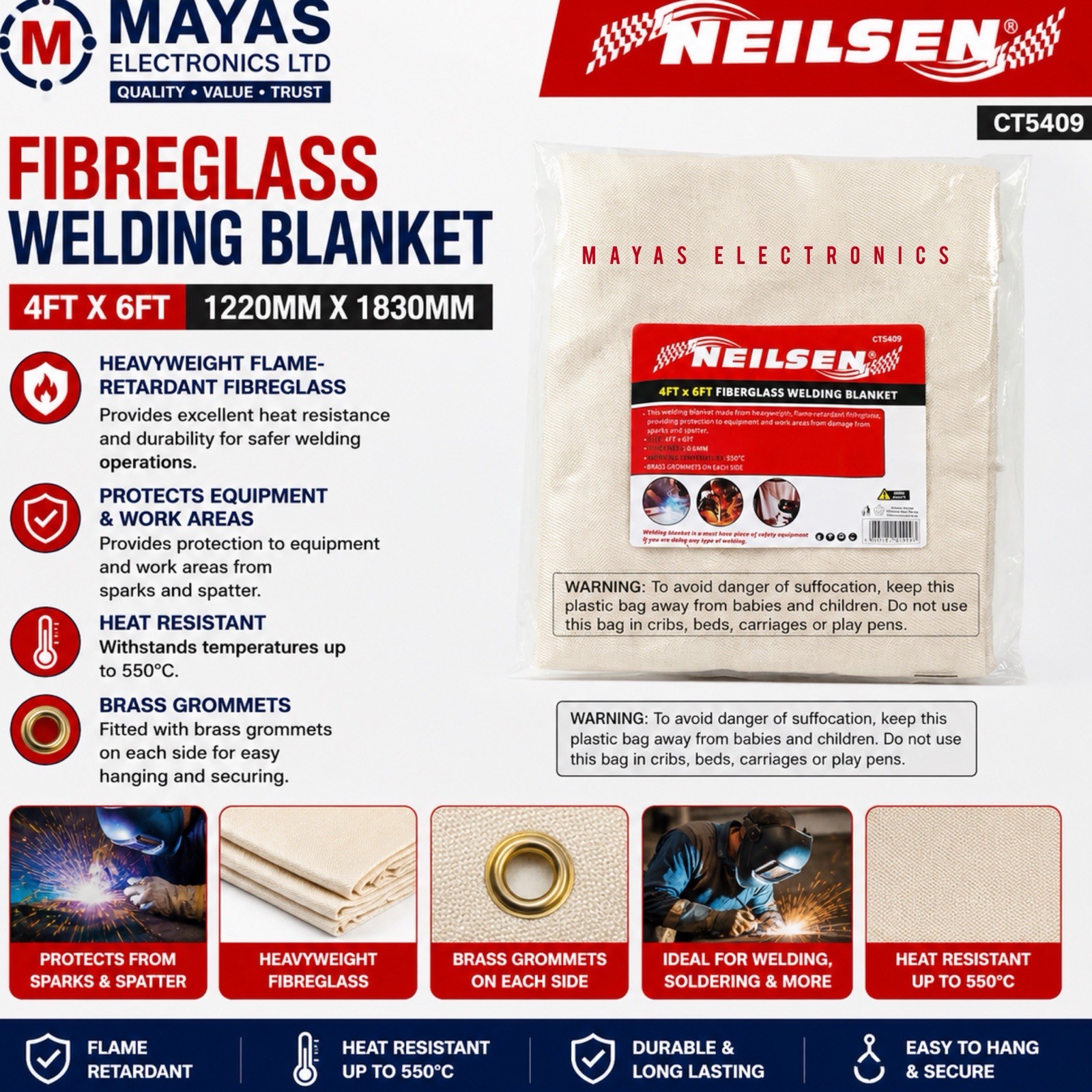 4ft X 6ft Fiberglass Welding Blanket Protective Cover Heat Fire Resistant | 5409 - Image 10