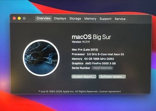 Apple Mac Pro 2013 (250GB SSD 3.5GHz 6 Core Intel Xeon E5 64GB RAM)