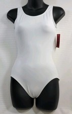 Capezio White High Scoop Front  Back Dancewear Basics Leotard Sz. Adult Medium