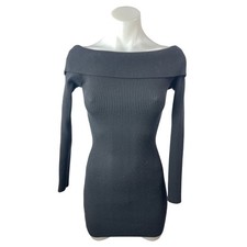 Edikted Black Ribbed Off Shoulder Long Sleeve Mini Bodycon Sweater Dress Sz XS/S