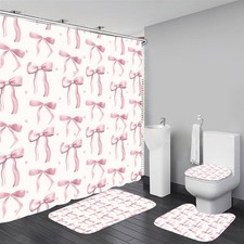 4Pcs Pink Shower Curtain Set Cute Bathroom Sets with Shower Curtain and Rugs ...