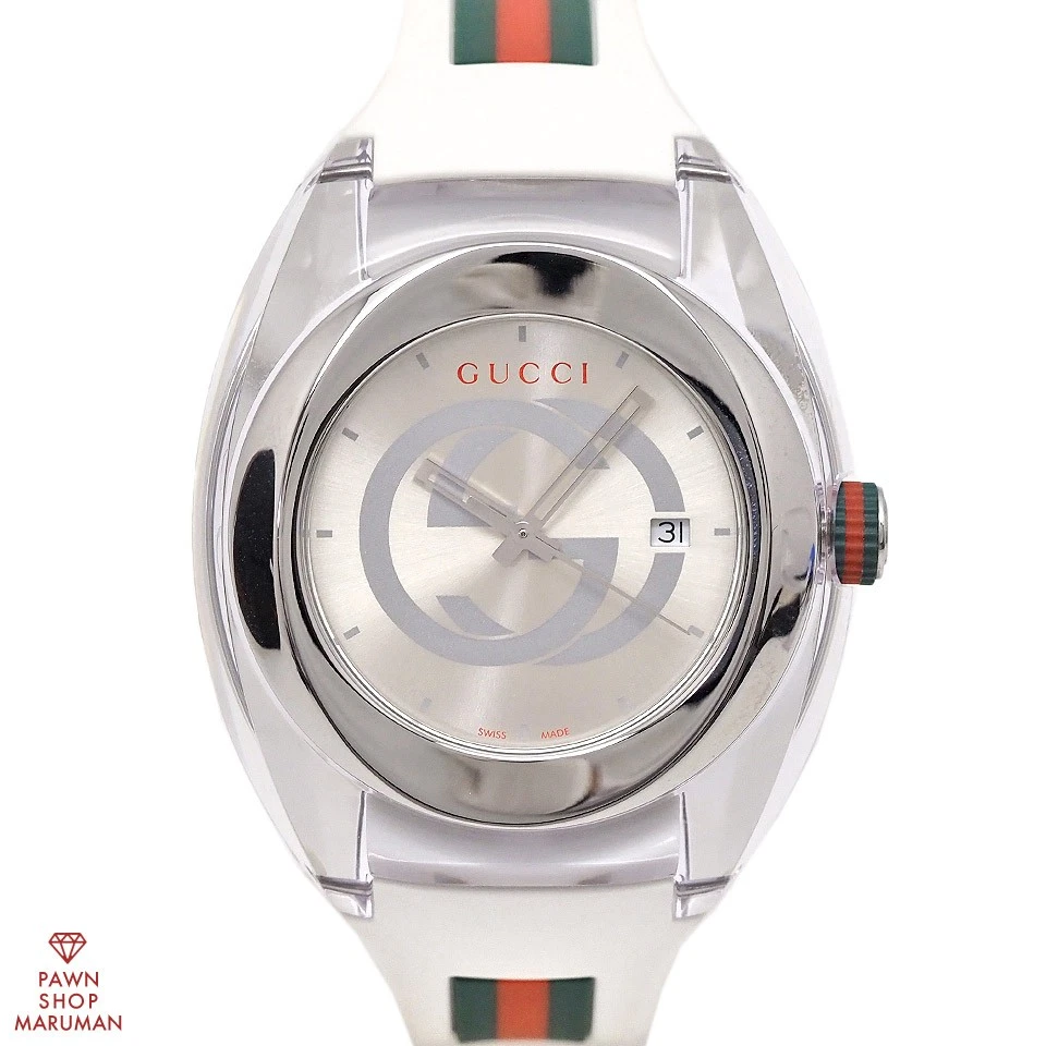 Montre Gucci Sink Ya137102A unisexe Qz Ss caoutchouc gris d'occasion argent analogique