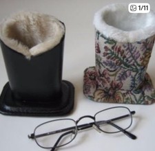 2Pc Set Plush Lined Eyeglasses Holder Stand Protective Black Fabric Case Gift   