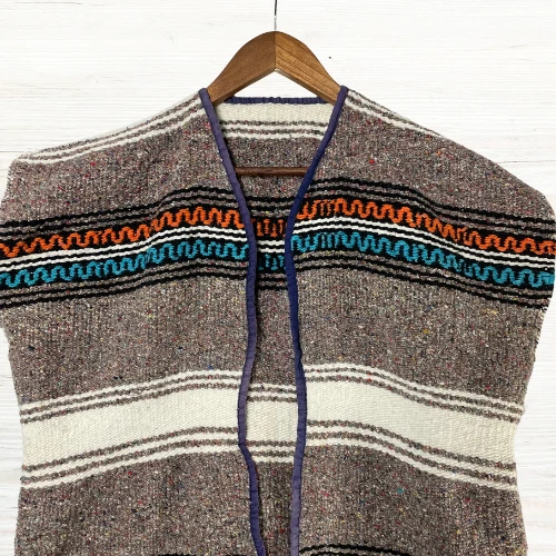 Мексиканский тканый серапе одеяло жилет M/L гобелен бахрома пончо богемное - Изображение 3 из 4