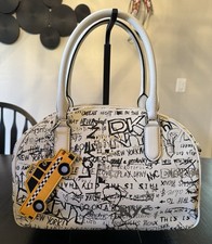 DKNY Black White Graffiti Print Dome Satchel ...
