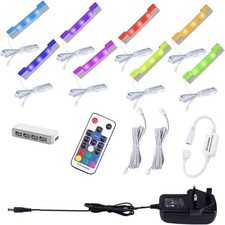 8PCS AIBOO RGB Under Glass Shelf LED Lights. Cabinet Lighting Kit, RF Remote