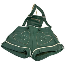 Vintage Green Leather Heart Lederhosen Child Size see photos for measurements 