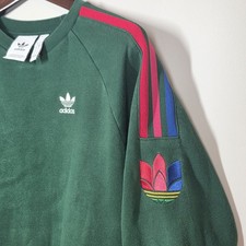 Adidas Originals Green Trefoil Crewneck Sweatshirt Stripe Sleeve Mens Small