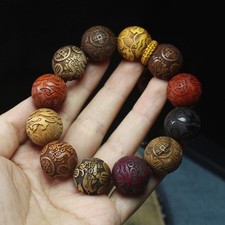 1Pc Beaded Bracelet Carved Mala Prayer Wood Unisex Buddhist Jewelry Sandalwood