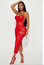 Fashion Nova Life After Love Mesh Midi Dress Red Size S