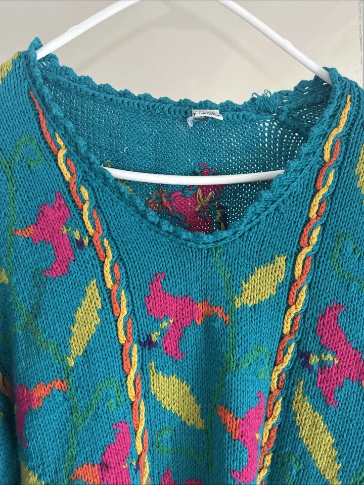 Suéter Vintage Para Mujer Tejido International Express Brillante Floral Talla L Foto 4 de 4