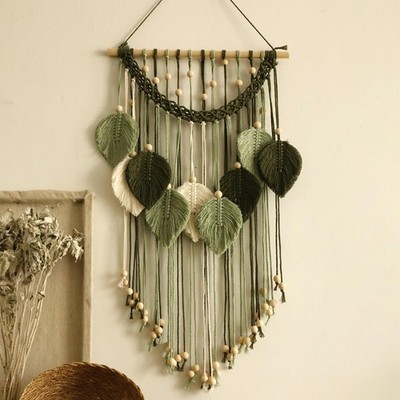 Macrame Wall Hanging -Handmade Sage Green Leaf Wall Tapestry,Boho Decorations...