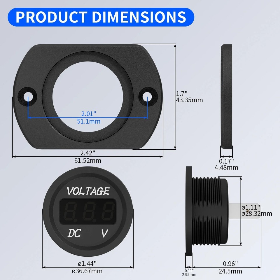 DC 12V-24V LED Digital Voltmeter Battery Voltage Meter Monitor Gauge ...