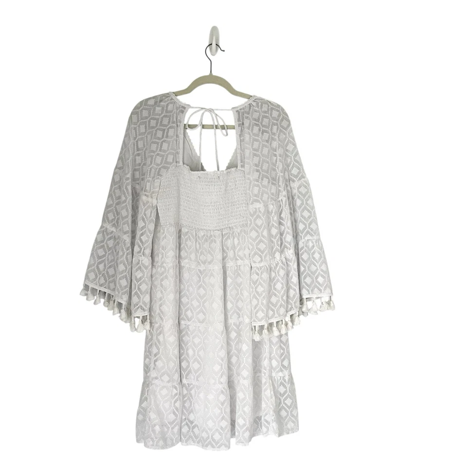 Boston Proper Manga Larga Novedad Tela Borla Ribete Sol Vestido Blanco Talla S Boho Foto 4 de 4