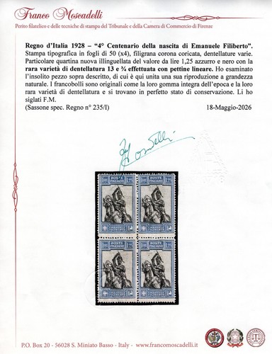 "EMANUELE FILIBERTO" THE VALUE FROM LIRE 1.25 IN SERRATED QUARTZ 13 AND 3/4