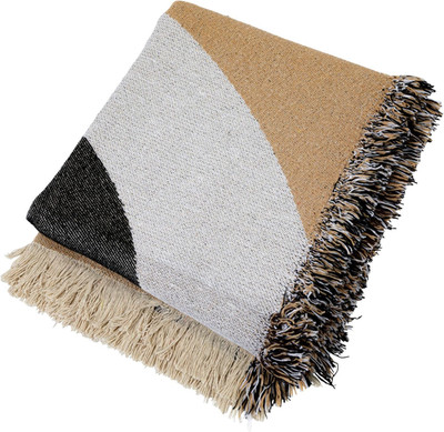 Modern Recycled Cotton Throw Blanket with Print and Fringe, Multicolor