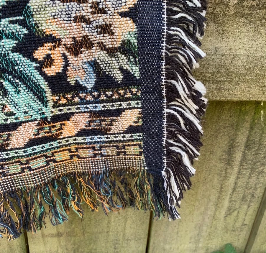 Vintage Goodwin Weavers Floral Multicolor Woven Tapestry Throw Blanket Fringed - Image 3 of 4