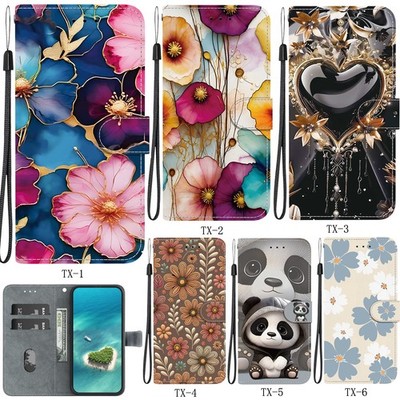 Gemustert Flip HandyHülle PU Leder Tasche Schutzhüllen Case Wallet Etui Cover T1